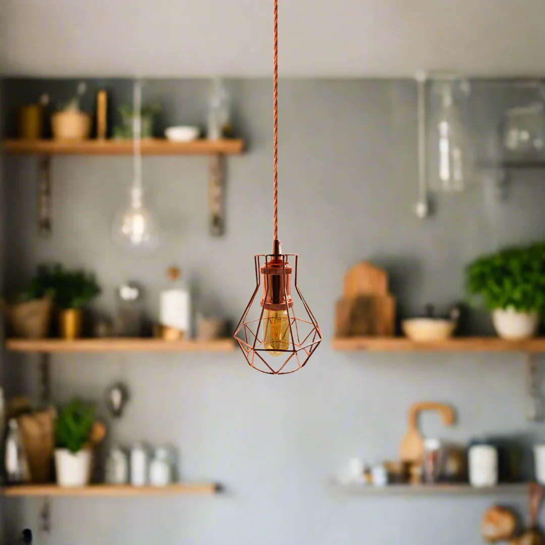 Vintage rose gold lamp holder with E27 fitting and polished finish, ideal for pendant lighting in homes or cafes