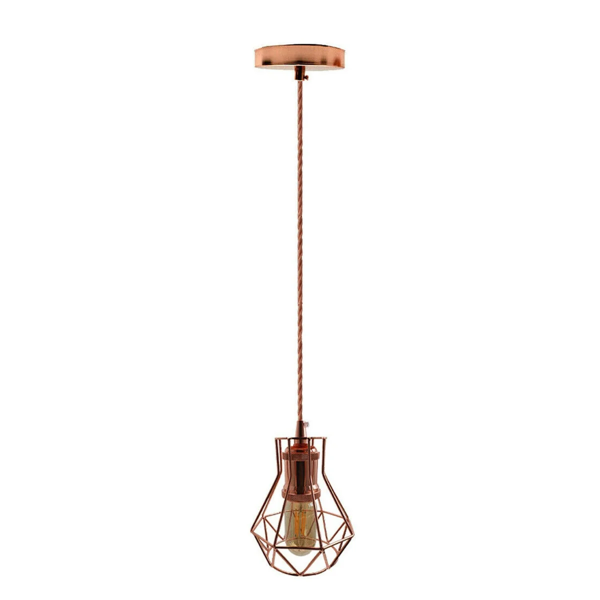 Vintage industrial pendant light with polished rose gold E27 lamp holder and 1m cord, ideal for warm, romantic lighting settings