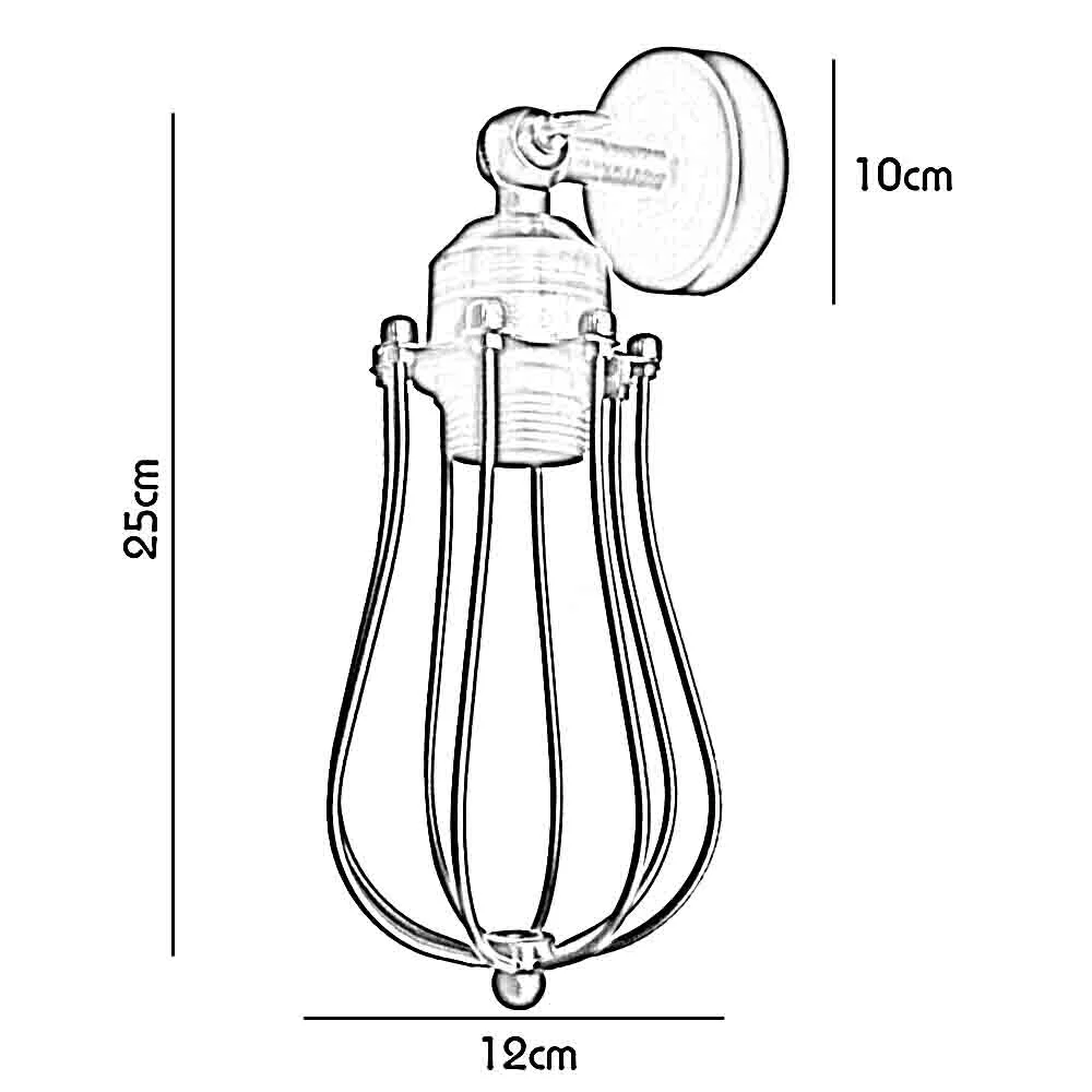 Industrial adjustable arm wall light with retro metal cage shade mounted on a wall, suitable for indoor use