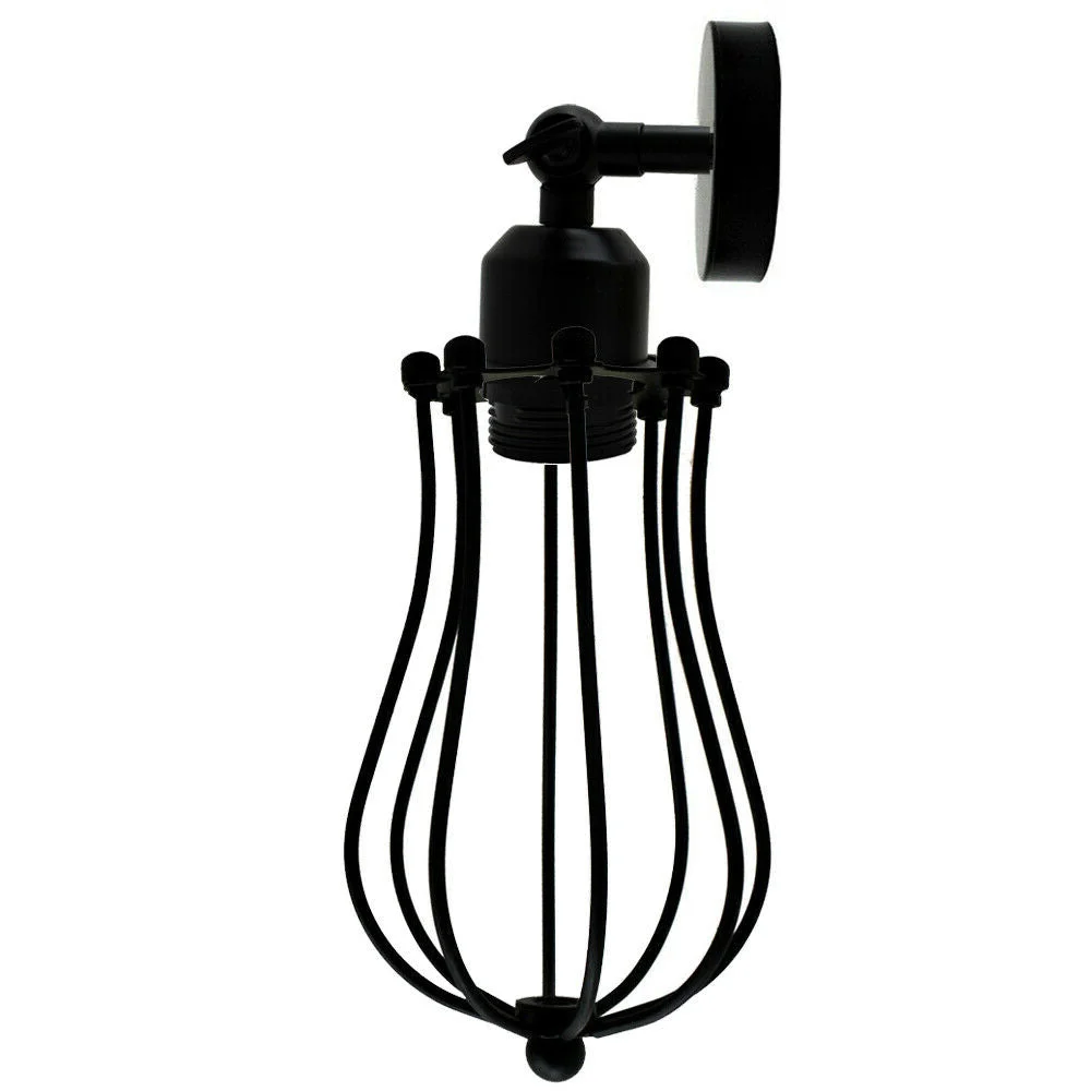 Industrial wall lights with metal cage shade and adjustable arm, vintage style, suitable for indoor living spaces