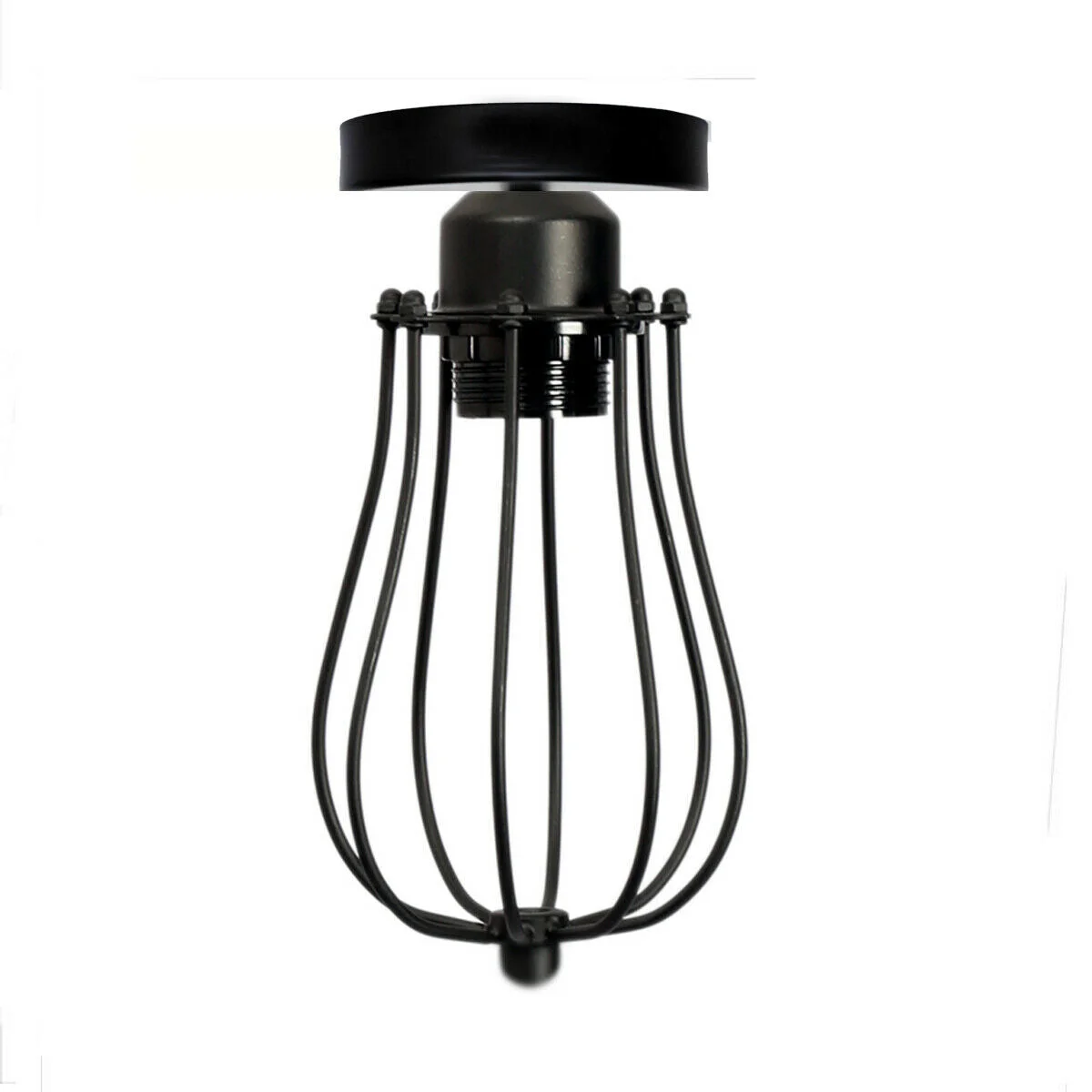Black vintage hallway ceiling light with metal cage and flush mount, designed for E27 bulbs, ideal for warm home lighting