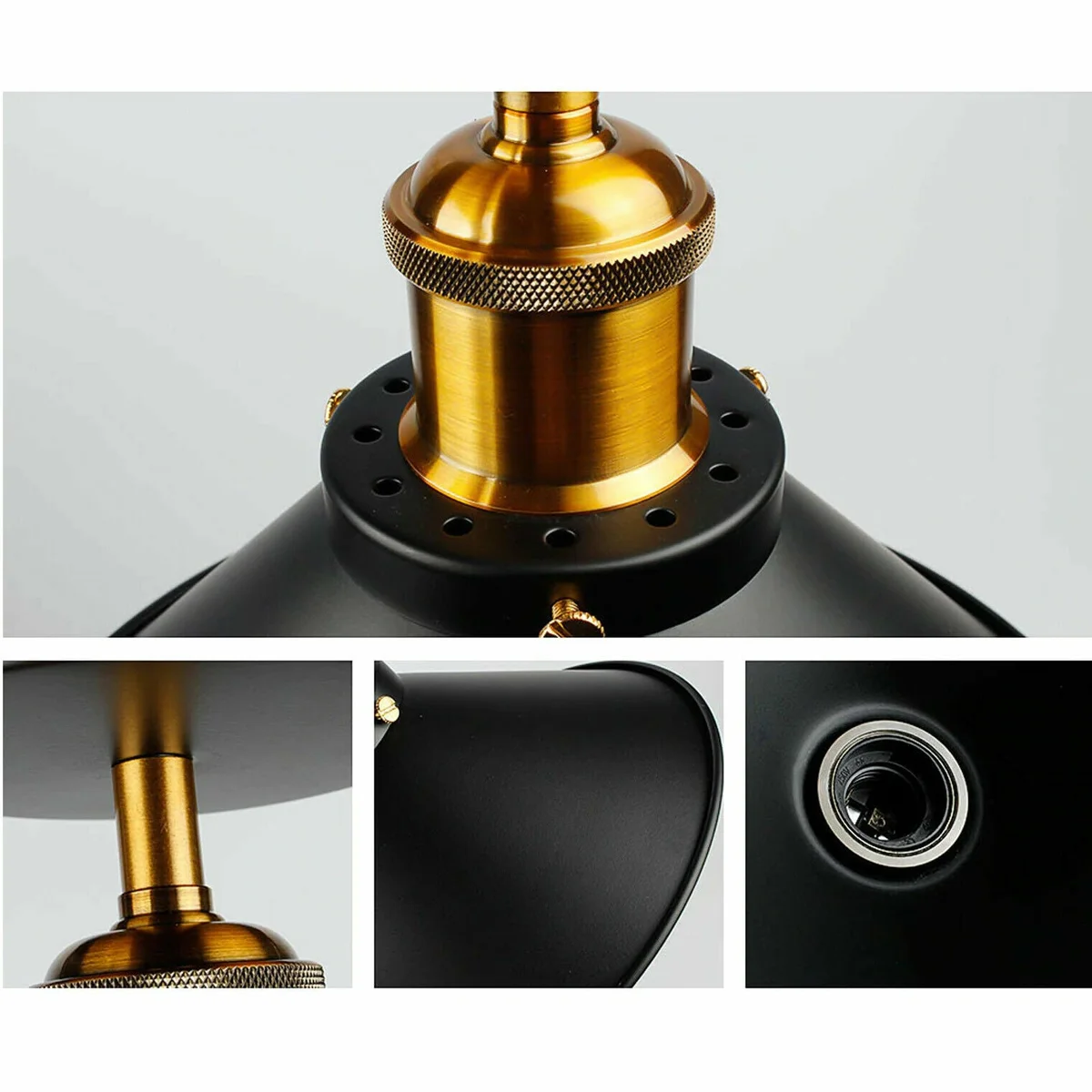 Black and gold flush mount ceiling light with metal shade, showcasing modern ceiling lighting for stylish home decor