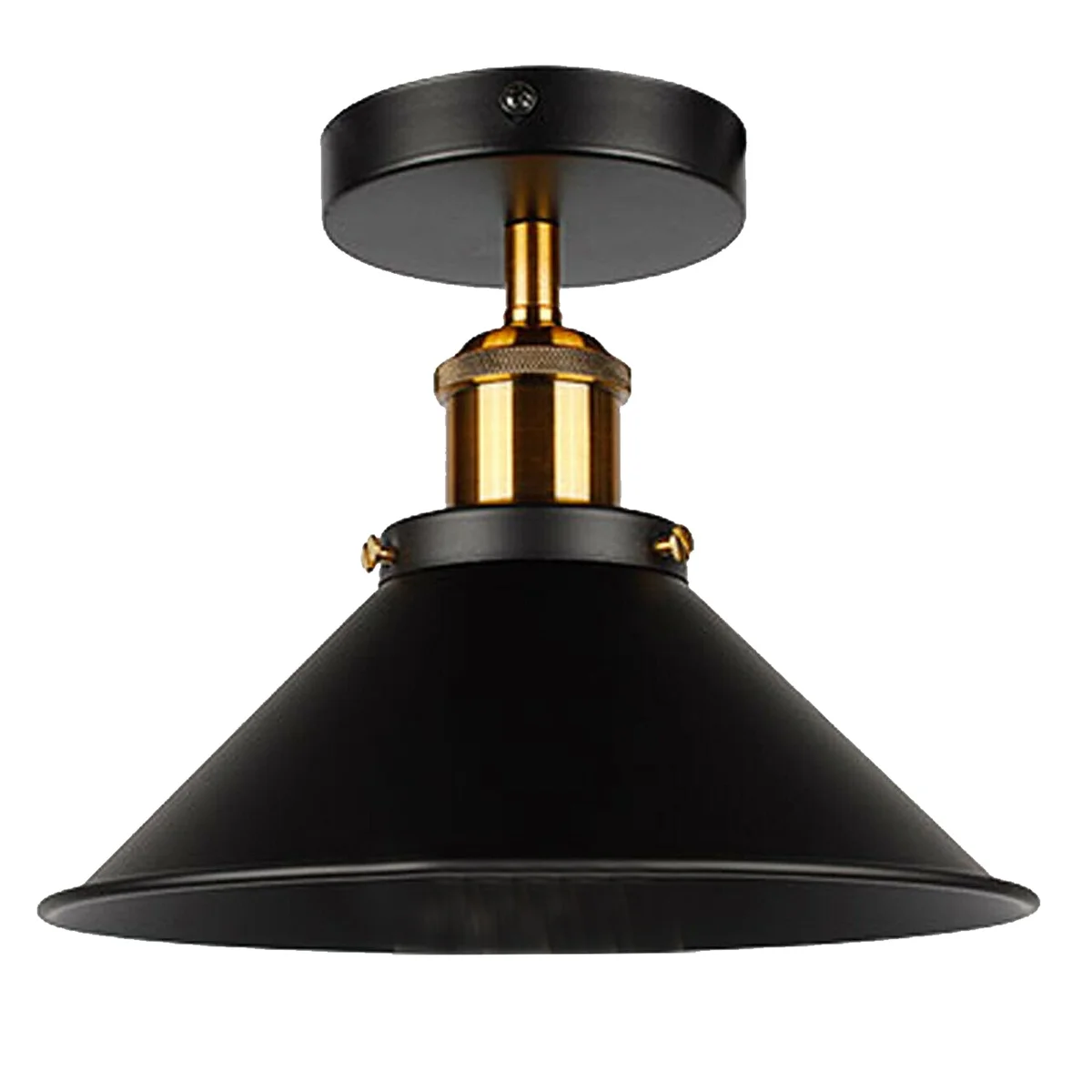 Black and gold ceiling light flush mount with metal shade and brass accents, modern elegant design for home ceilings