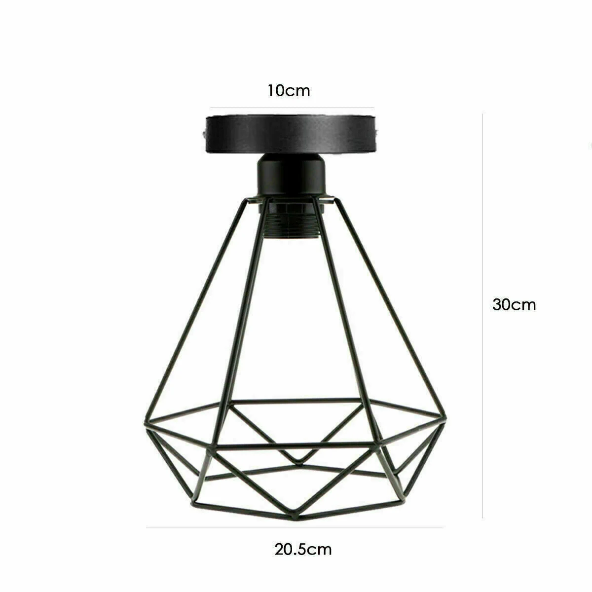 Black vintage industrial style ceiling light with metal cage and exposed Edison bulb, flush mount design, 24x21cm size