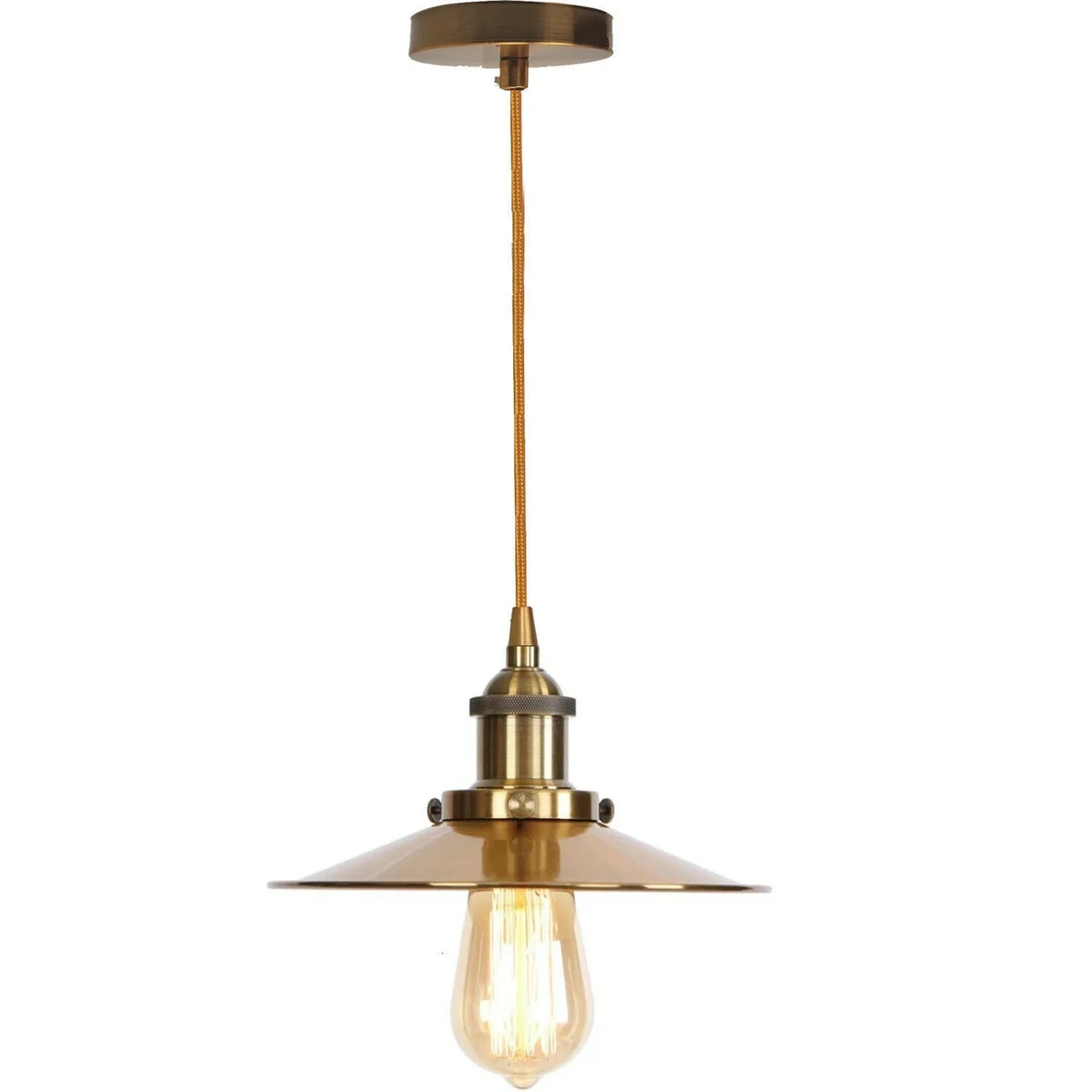 Matte black vintage pendant light with brushed brass E27 holder and adjustable 90cm cable, industrial warehouse style