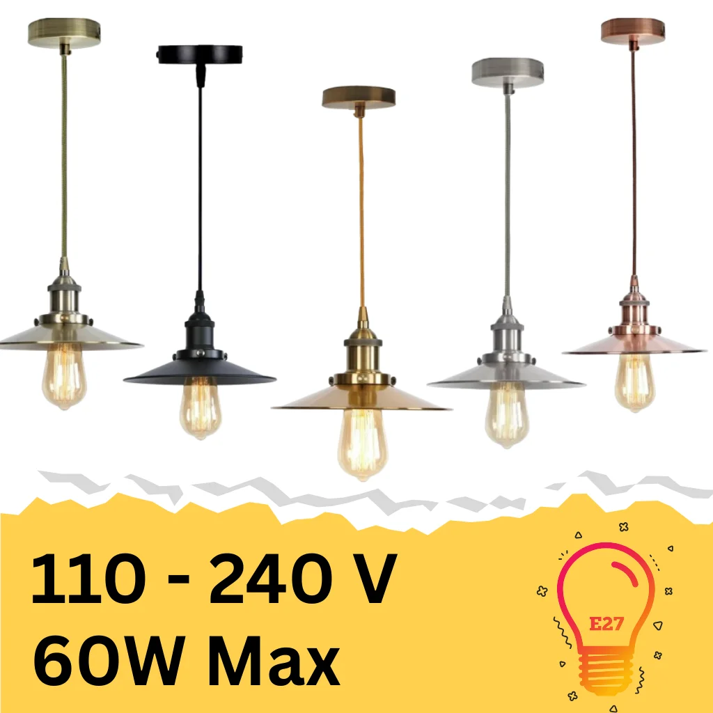 Matte black iron industrial pendant light with brushed brass E27 lamp holder and adjustable 90cm cable hanging from ceiling