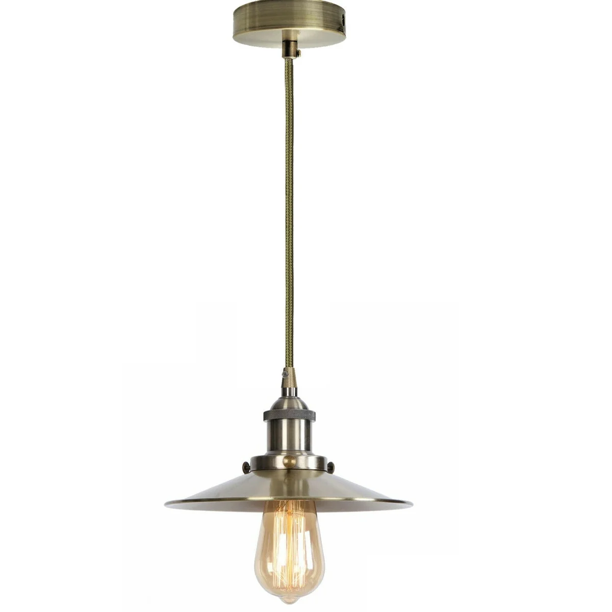 Matte black iron pendant lamp with brushed brass holder and adjustable 90cm cable, industrial vintage style ceiling light