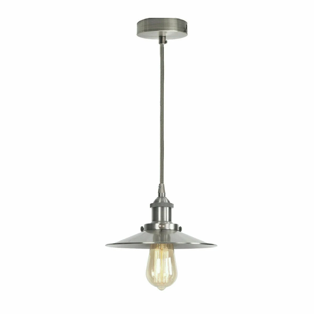 Vintage matte black iron pendant light with brushed brass holder and adjustable 90cm cable for E27 pendant lighting