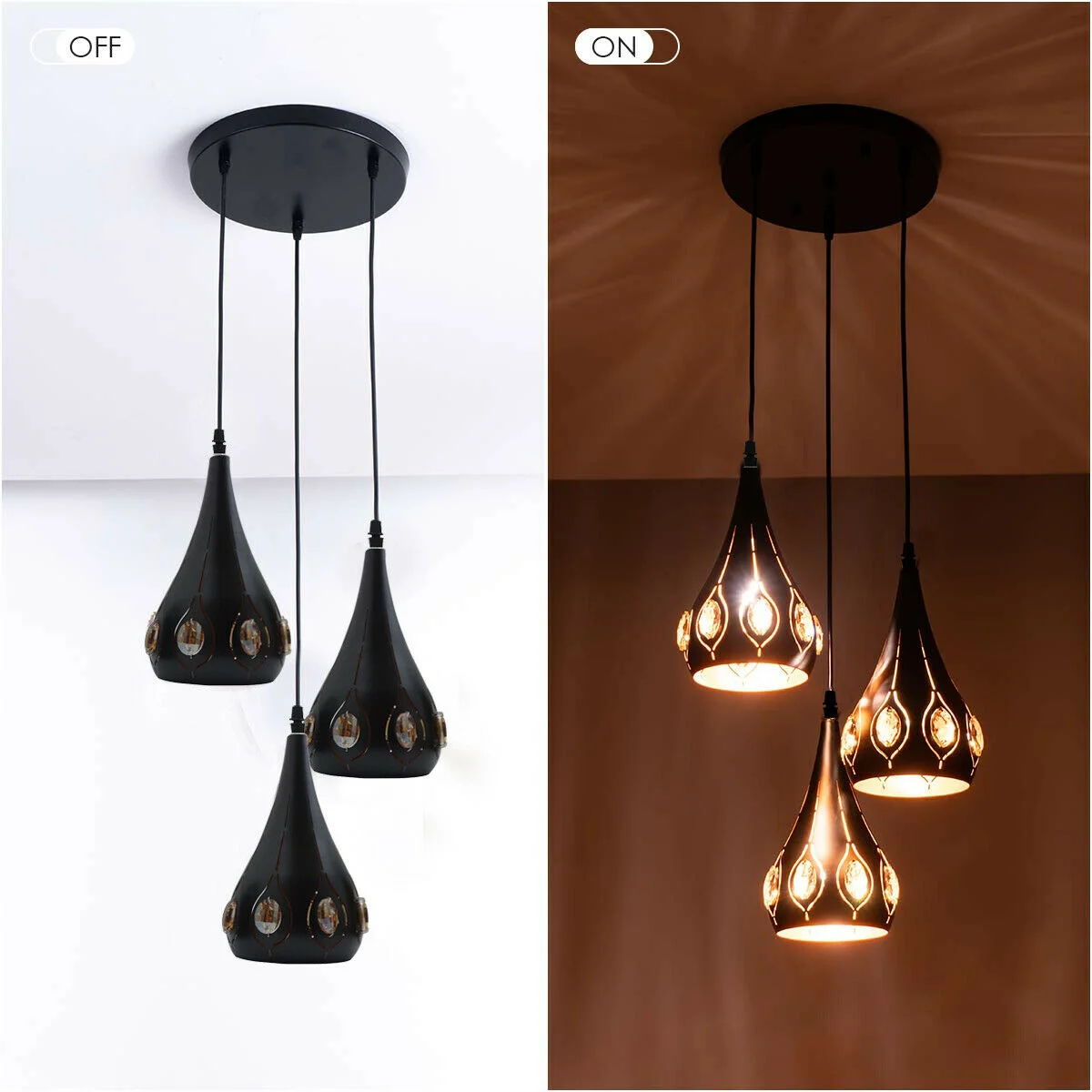 Matt black vintage industrial lighting pendant with geometric wire cage and adjustable 95cm cable hanging indoors