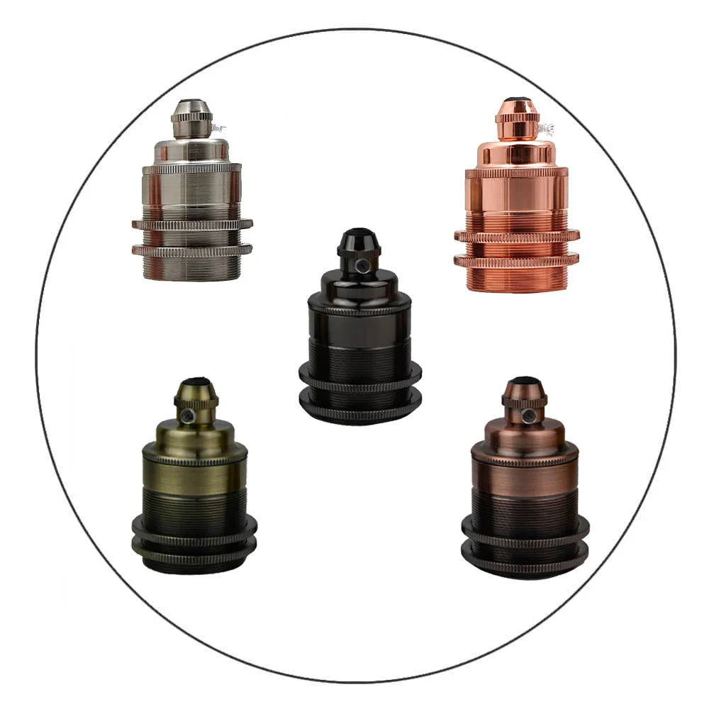 Metal E27 bulb holder with Edison screw cap designed for pendant lights, suitable for indoor use and vintage style lampshades