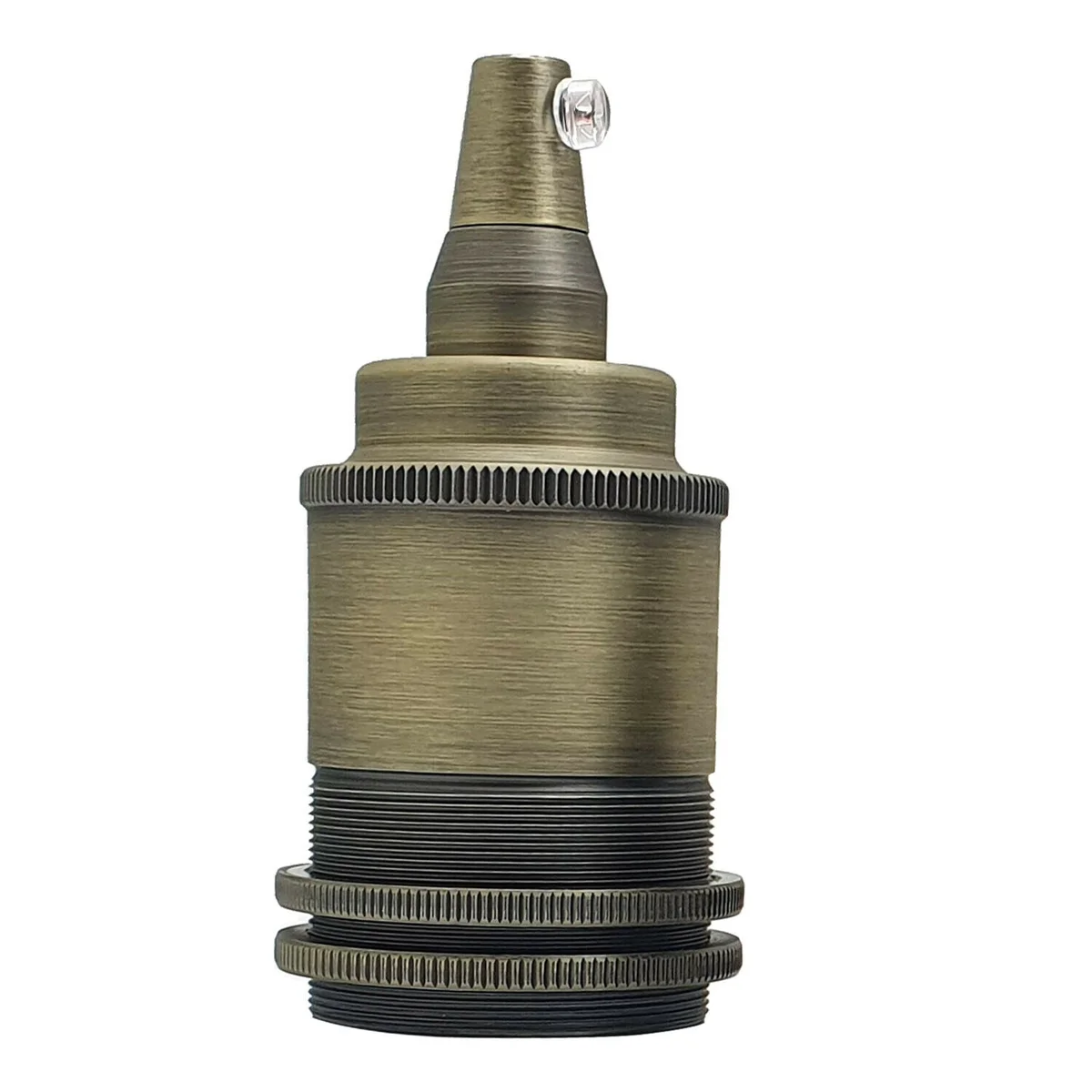 Metal E27 bulb holder with Edison screw cap designed for pendant lights, suitable for indoor use and E27 bulbs up to 60W