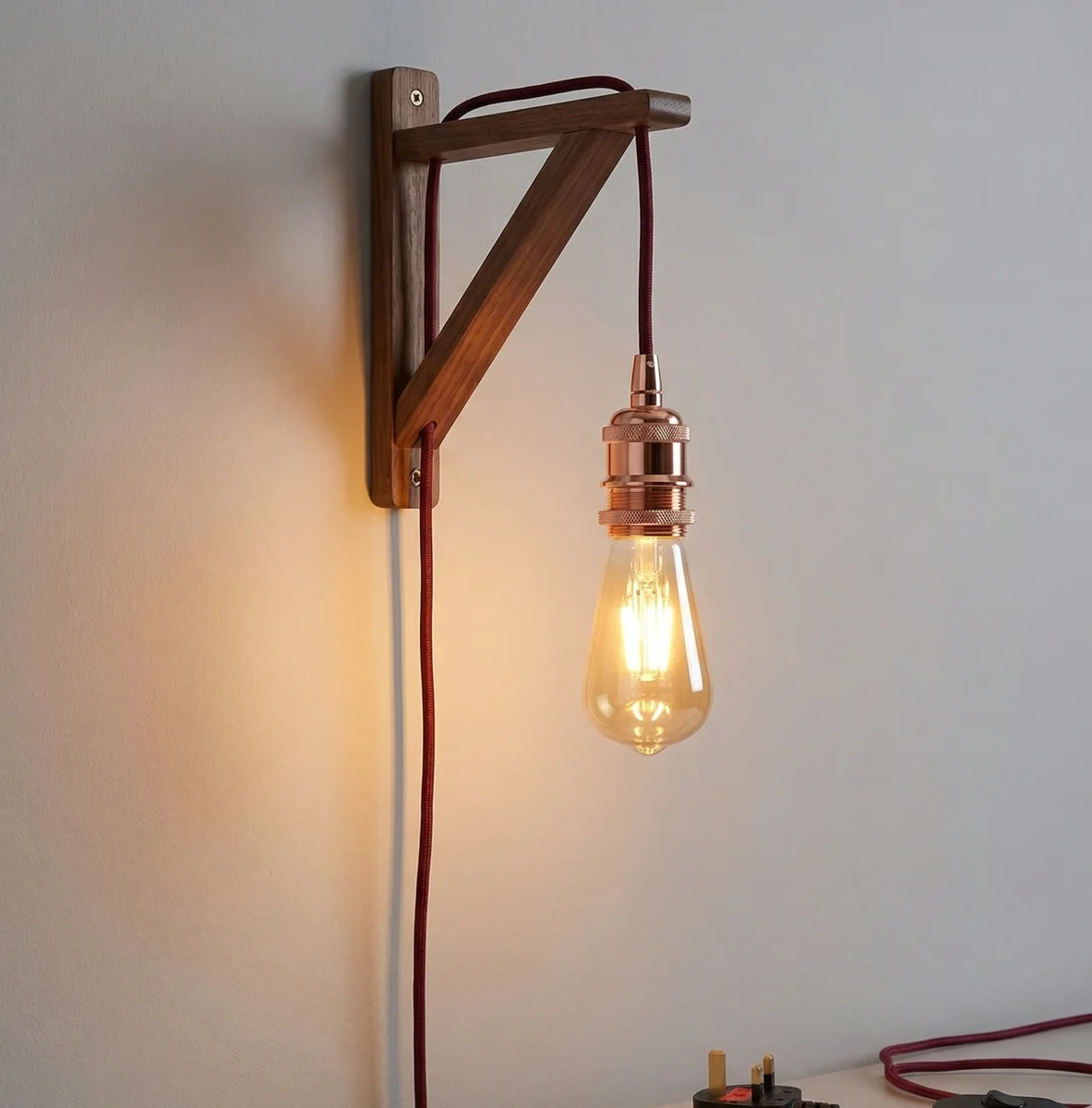 Plug in pendant lamp kit with braided fabric flex, E27 metal holder, and inline dimmer switch on white background