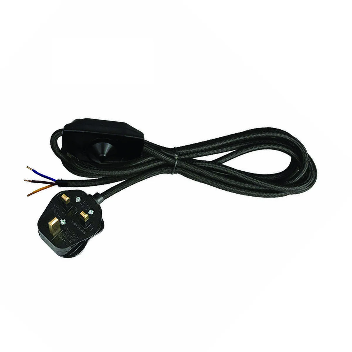 Plug in pendant lamp kit showing braided fabric flex, E27 metal holder, and inline dimmer switch on wooden table