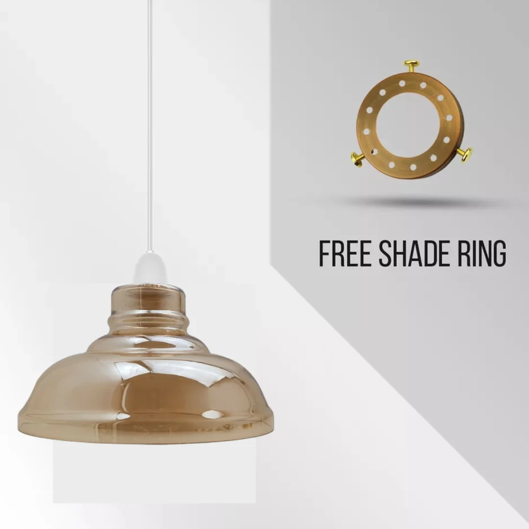 Amber glass bowl shade with E27 glass shade, 60W rating, 28 cm tall, 15.4 cm wide
