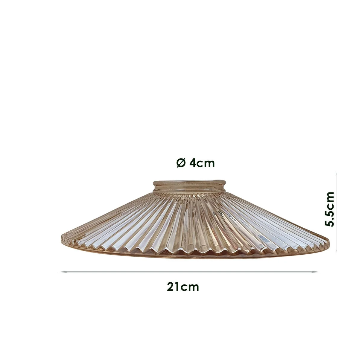 Amber industrial style glass ceiling pendant shade with flat pattern, metal fitting, 21cm height, 5.5cm width.