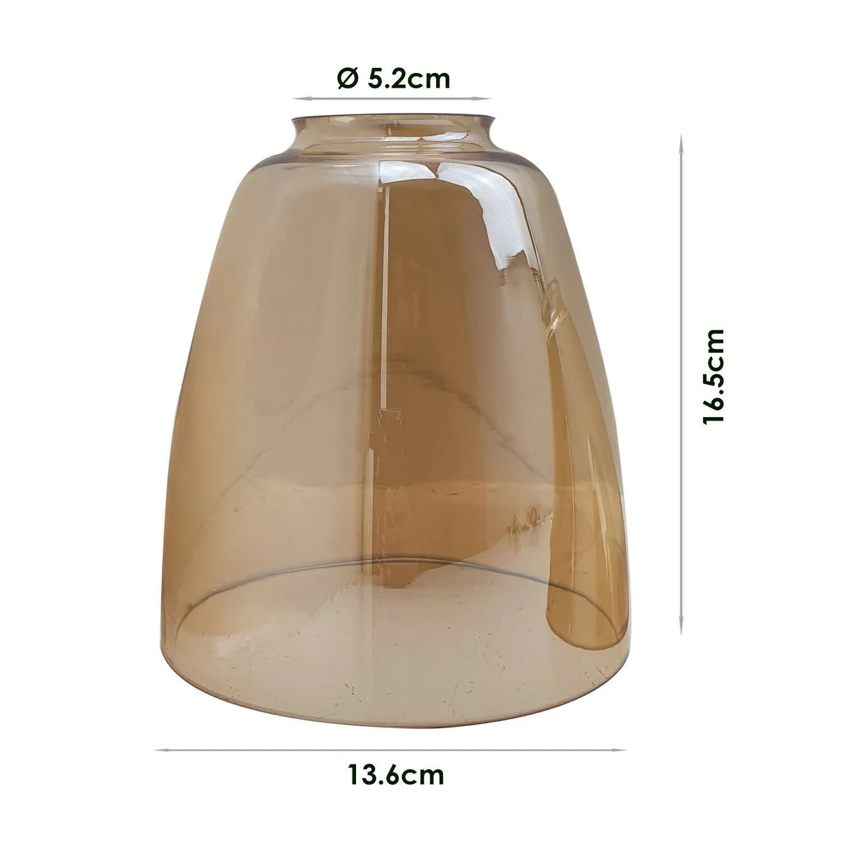 Amber glass bell shaped light shade pendant lamp with vintage retro style, 16.3cm height, 13.5cm width, E27 bulb base