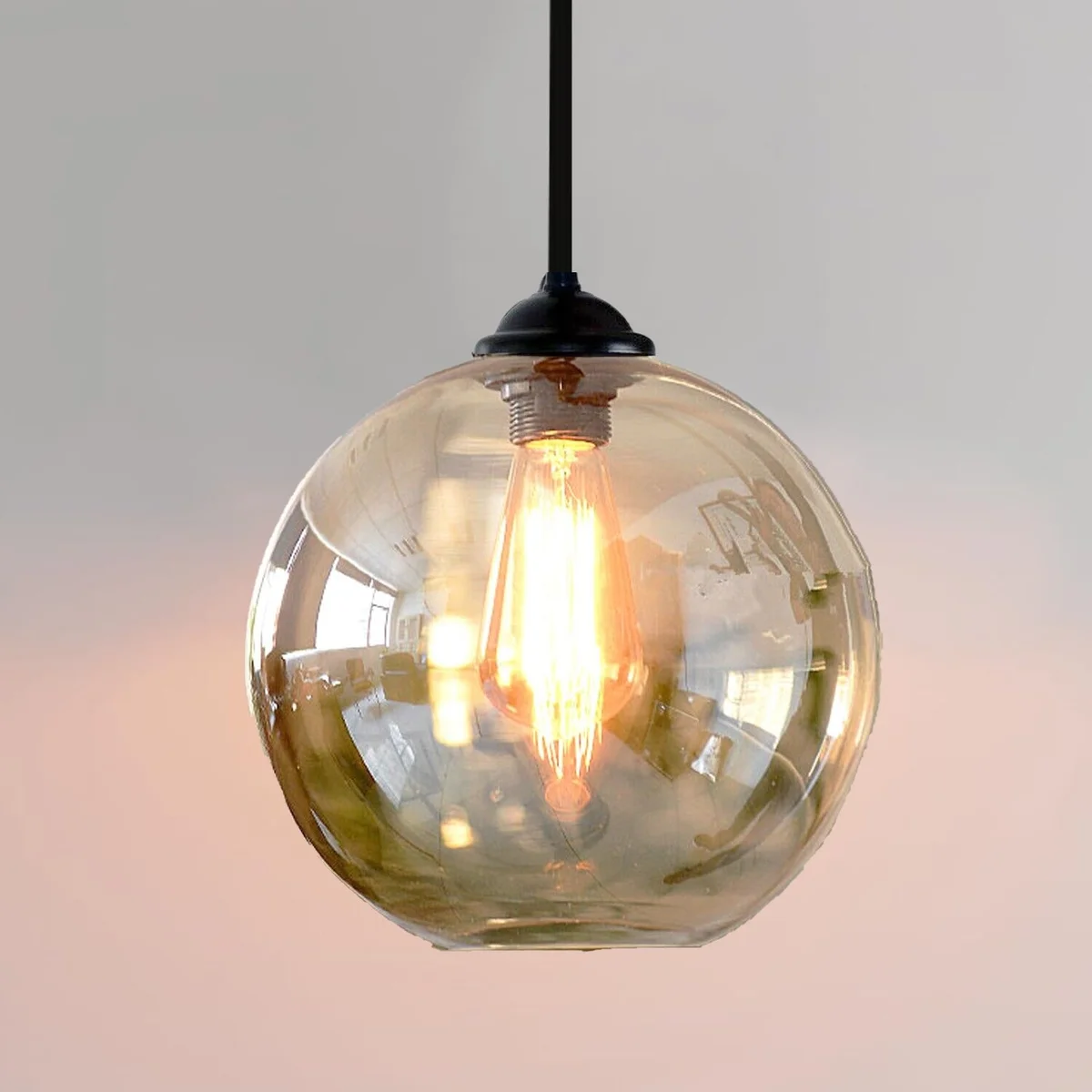 Amber glass pendant lamp shade in globe shape with amber finish, designed for ceiling pendant light fittings