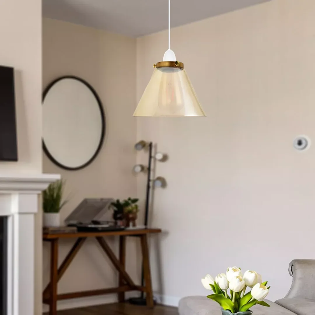 Vintage amber glass pendant lampshade with bowl shape and warm, soft ambient light for E27 ceiling fitting