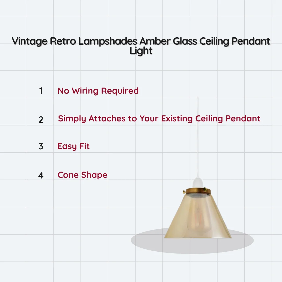 Vintage amber glass lampshade with bowl shape and E27 fitting, emitting warm ambient light for indoor ceiling use