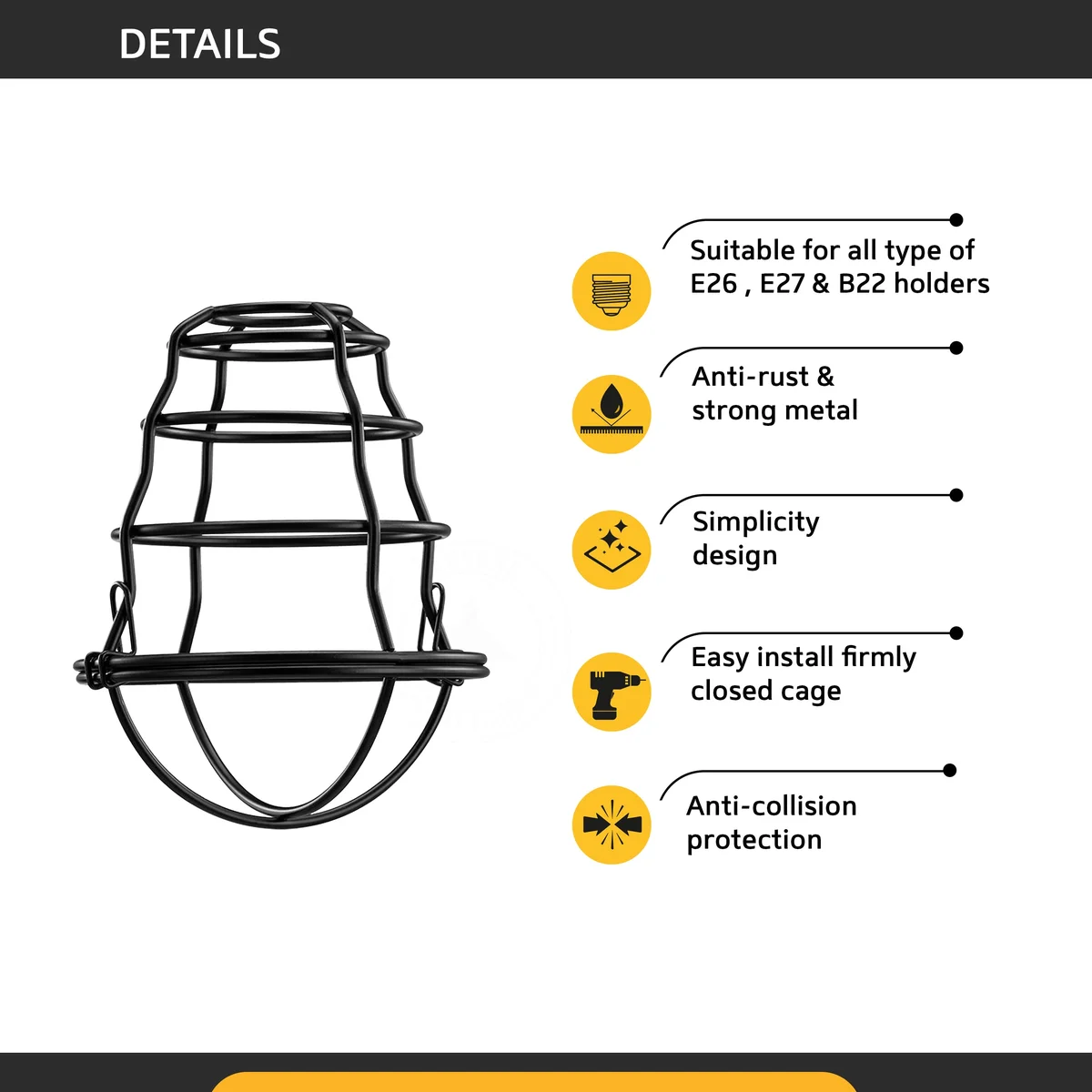 Black modern retro industrial ceiling light cage made of iron wire frame for pendant or ceiling lampshade