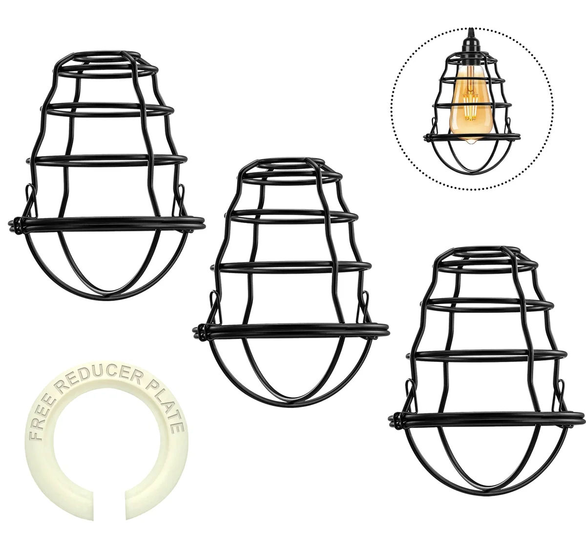 Black iron wire cage ceiling shade with modern retro wire frame design, suitable for pendant or ceiling light fixtures