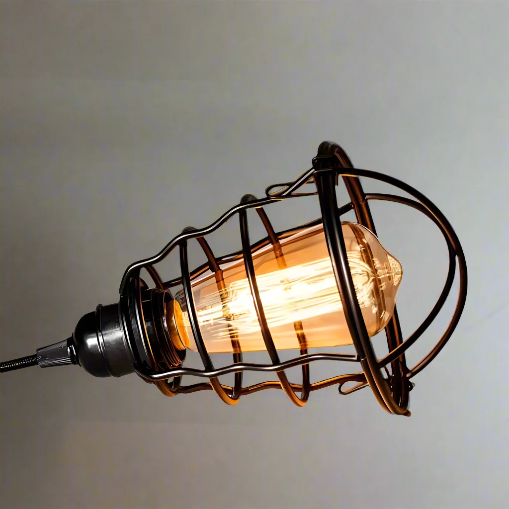 Black modern wire cage lampshade with retro iron wire frame, vintage industrial style for ceiling or pendant lighting