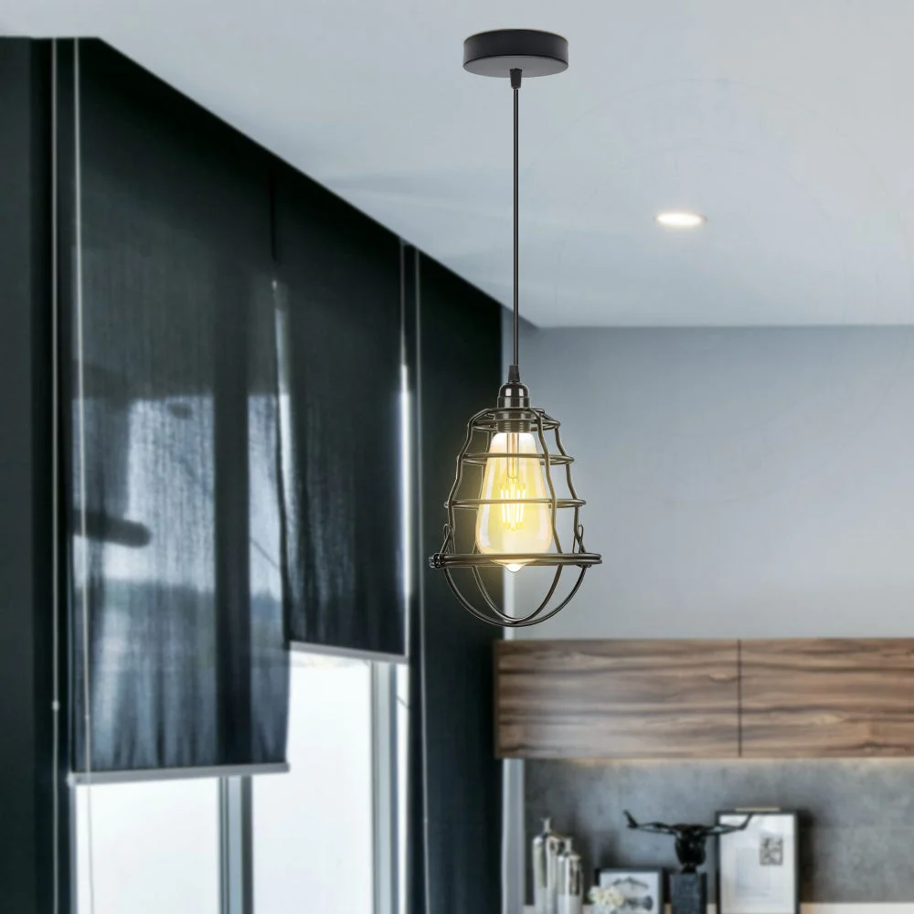 Black modern wire cage lampshade made of iron with retro industrial wire frame design for ceiling or pendant lighting