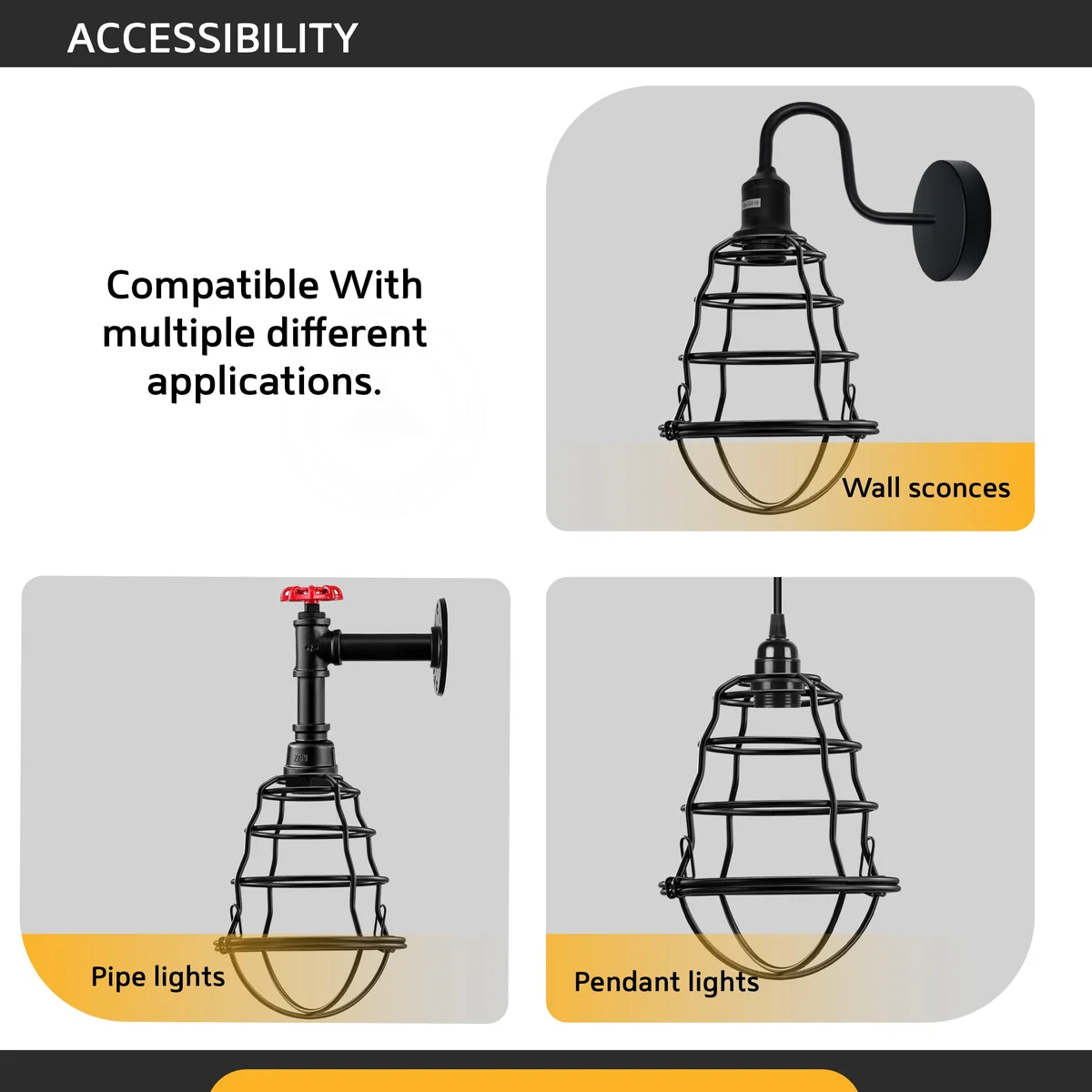 Black modern wire cage lampshade with retro iron wire frame, designed for ceiling or pendant lighting.