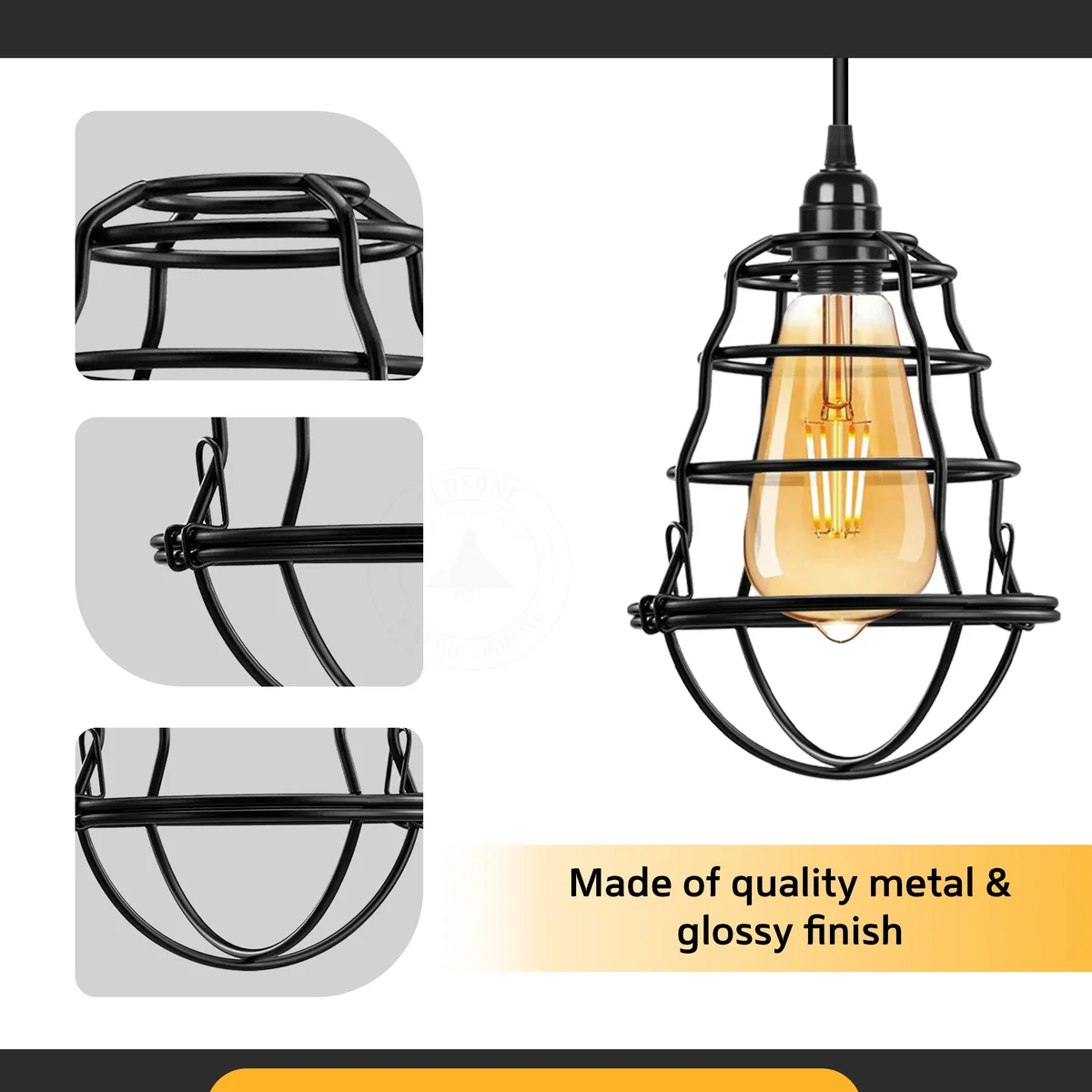 Black modern wire cage lampshade with retro industrial iron wire frame for ceiling or pendant lighting