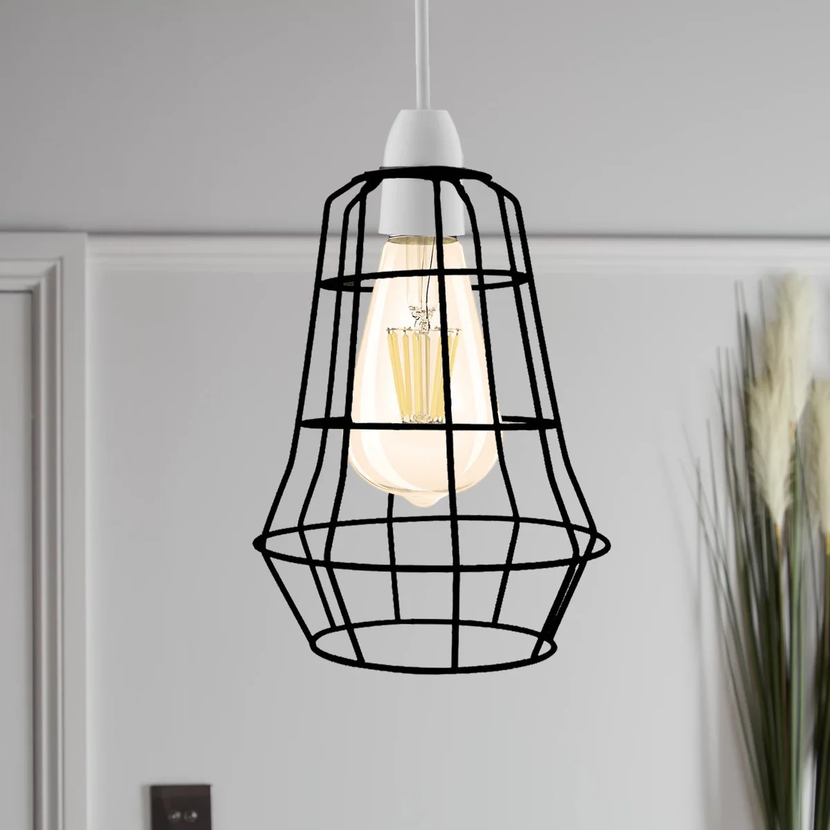 Vintage brass wire lampshade in European style, metal wire cage design suitable for incandescent or LED bulbs.