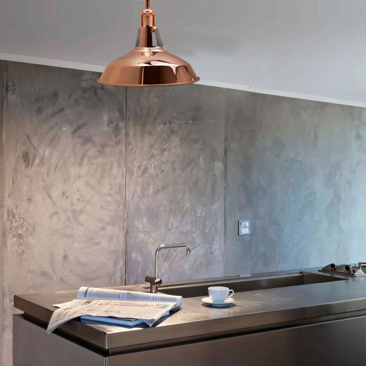Rose gold ceiling light with mid-century flush mount design and single E27 lamp holder on metal base
