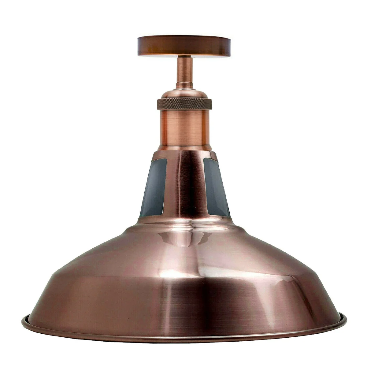 Modern copper ceiling light with brushed metal finish and single E27 bulb holder, semi flush lounge fitting design