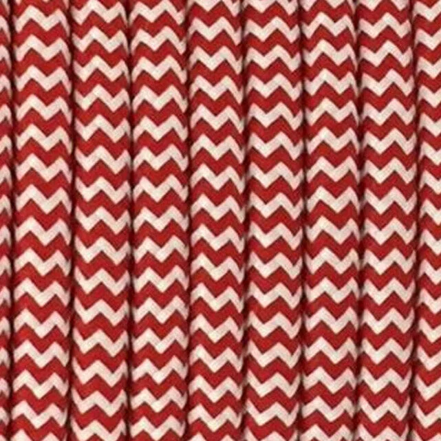 Red and white braided 2 core fabric cable coiled on white background, suitable for pendant lighting projects