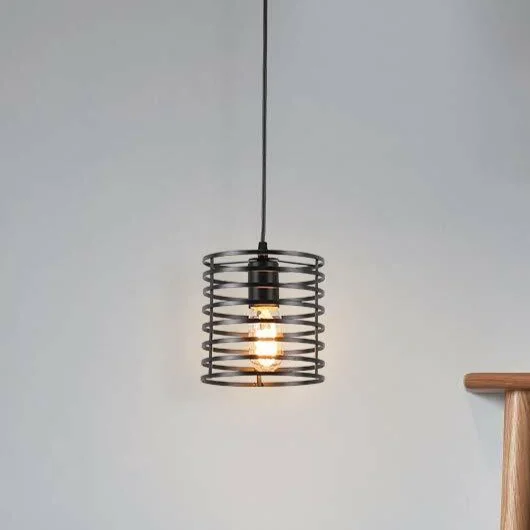Black round metal cage light shade with industrial design, easy fit for ceiling or pendant lights, no bulb included