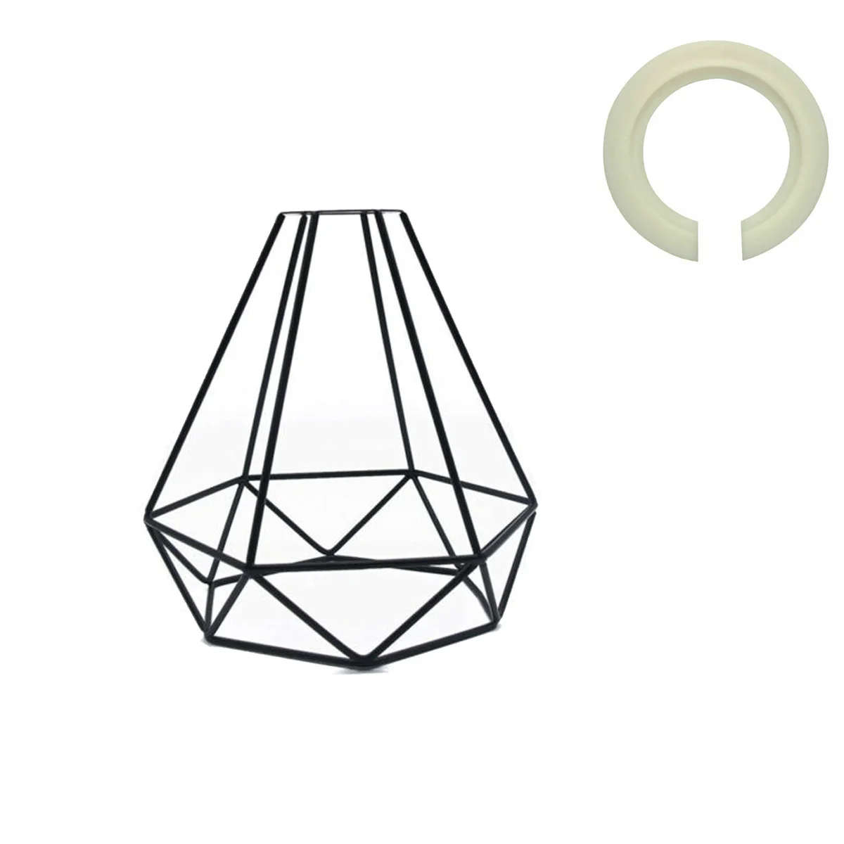 Black round metal cage light shade with industrial design, easy fit for ceiling or pendant lights, no bulb included