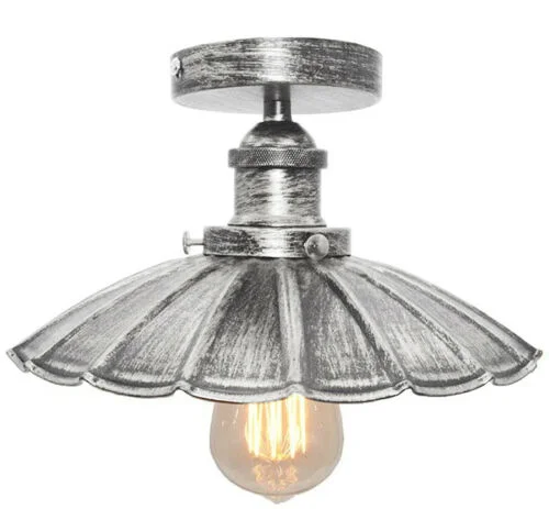 Black flush mount light with metal shade and E27 bulb holder, modern vintage industrial ceiling fixture in black finish