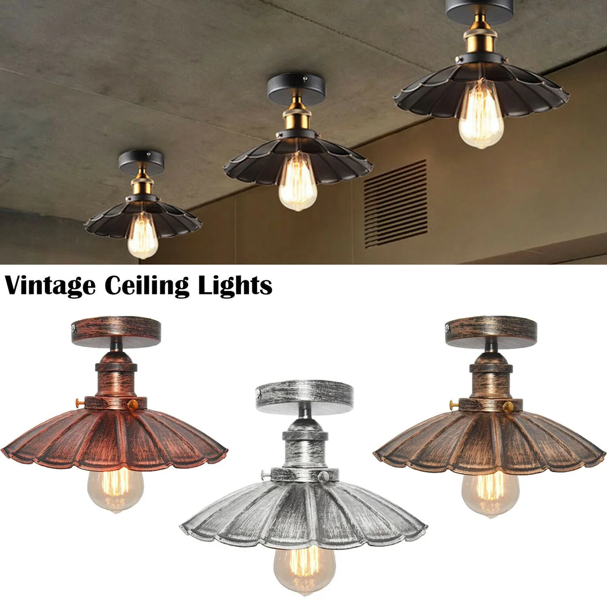 Black metal hanging light with flush mount ceiling plate and clear modern shade, suitable for E27 bulb installation
