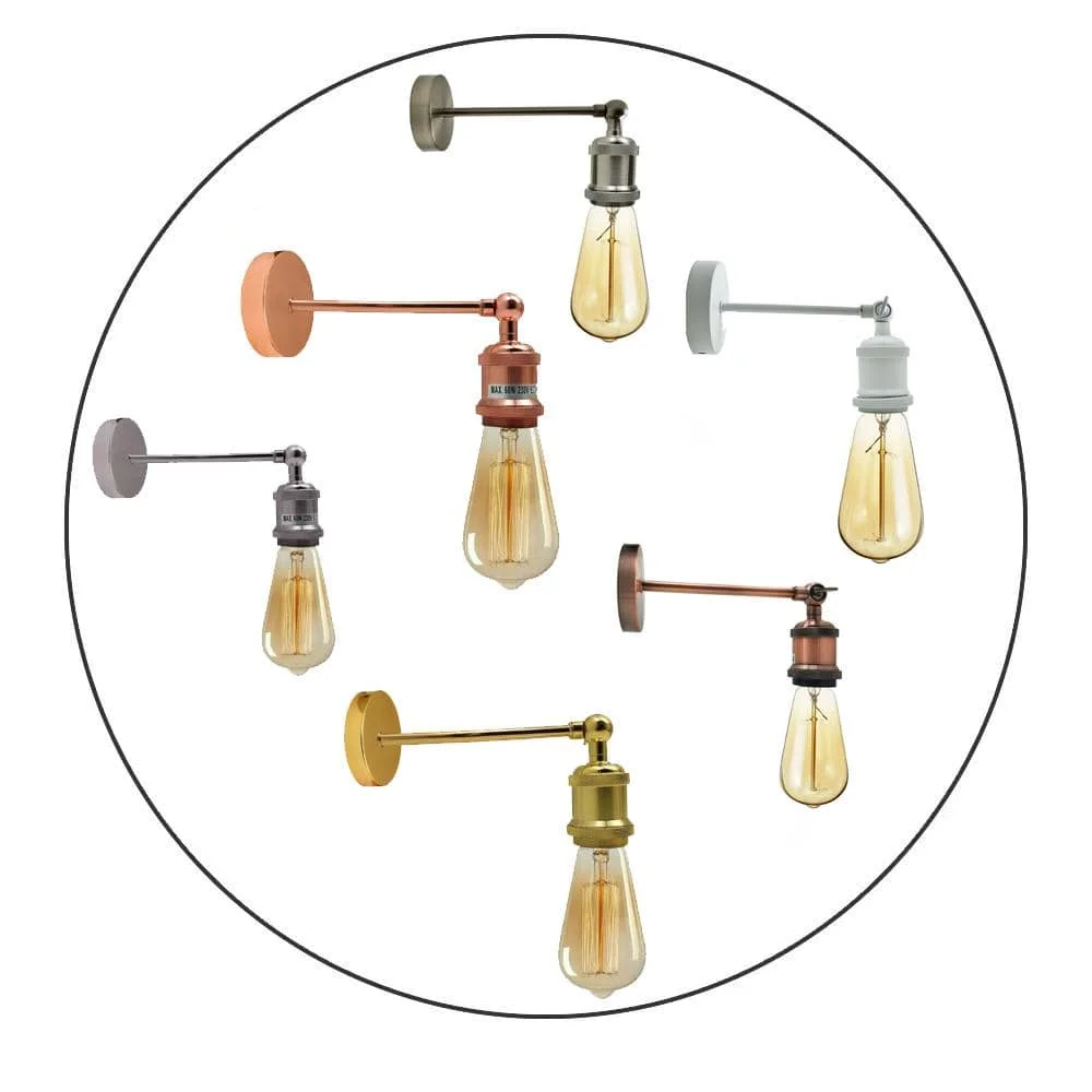 Adjustable industrial vintage lamp wall sconce with round ceiling canopy and E27 socket in painted finish mounted on wall