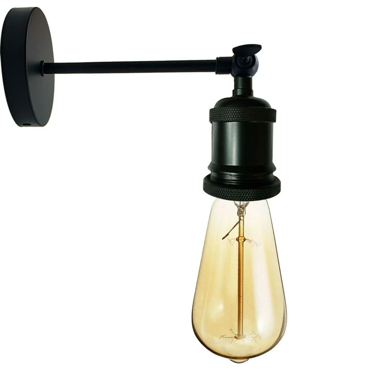 Adjustable industrial wall sconce with painted finish and round ceiling canopy, showcasing vintage retro style and E27 socket