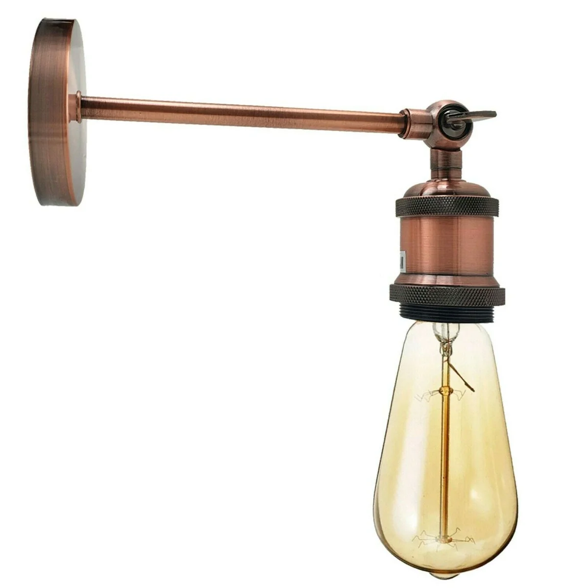 Adjustable industrial wall sconce with painted finish, round ceiling canopy, and E27 bulb holder mounted on wall
