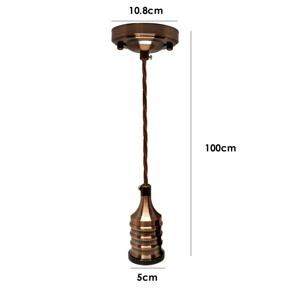 E27 vintage industrial ceiling light pendant holder with twisted fabric cord and copper ceiling rose, includes free bulb