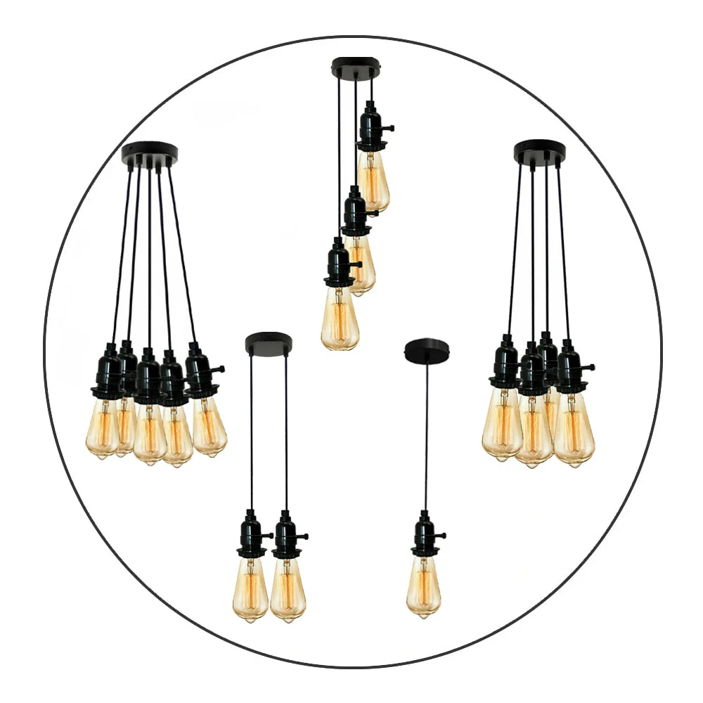 Modern minimalist cluster pendant light in matte black with adjustable cords and E27 bulb pendant light fittings