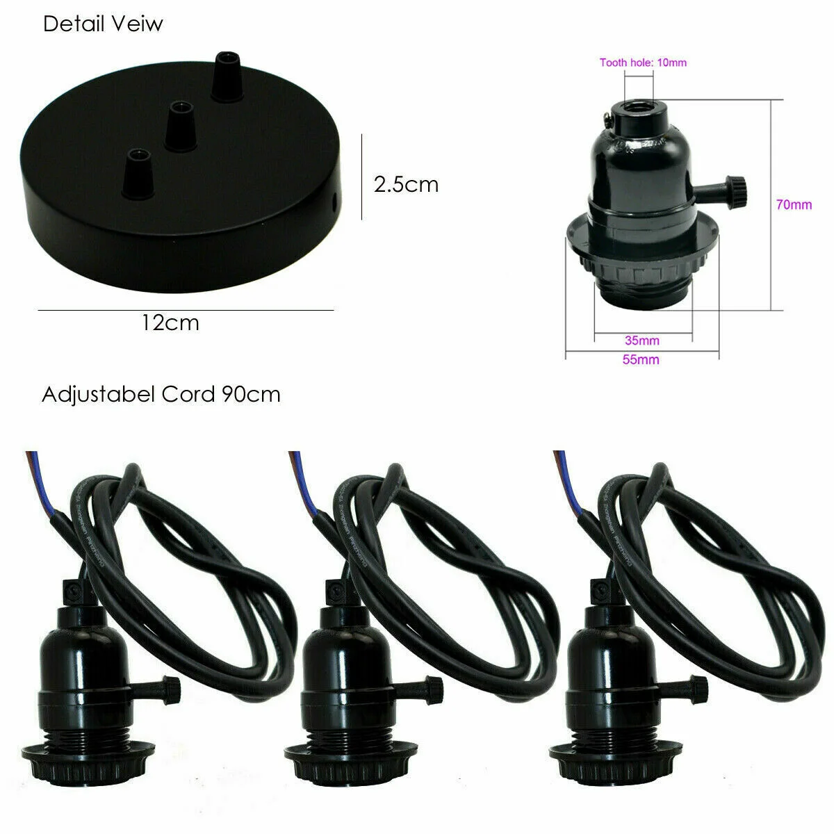 Modern minimalist ceiling lamp cluster with matte black metal finish and adjustable cords hanging at staggered heights
