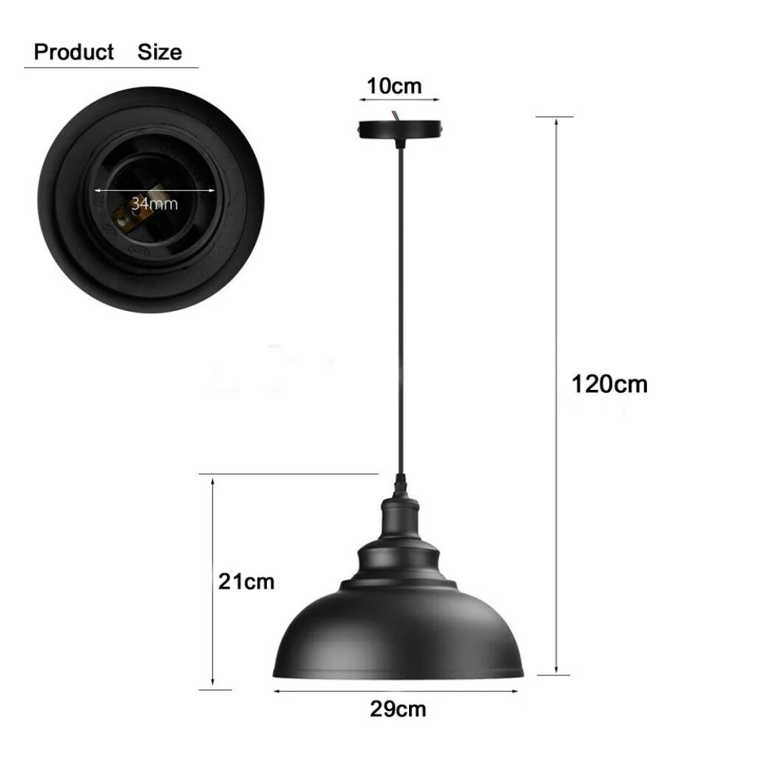 Three black metal dome lampshades with holders, adjustable pendant light cords, ideal for parlour or bedroom lighting