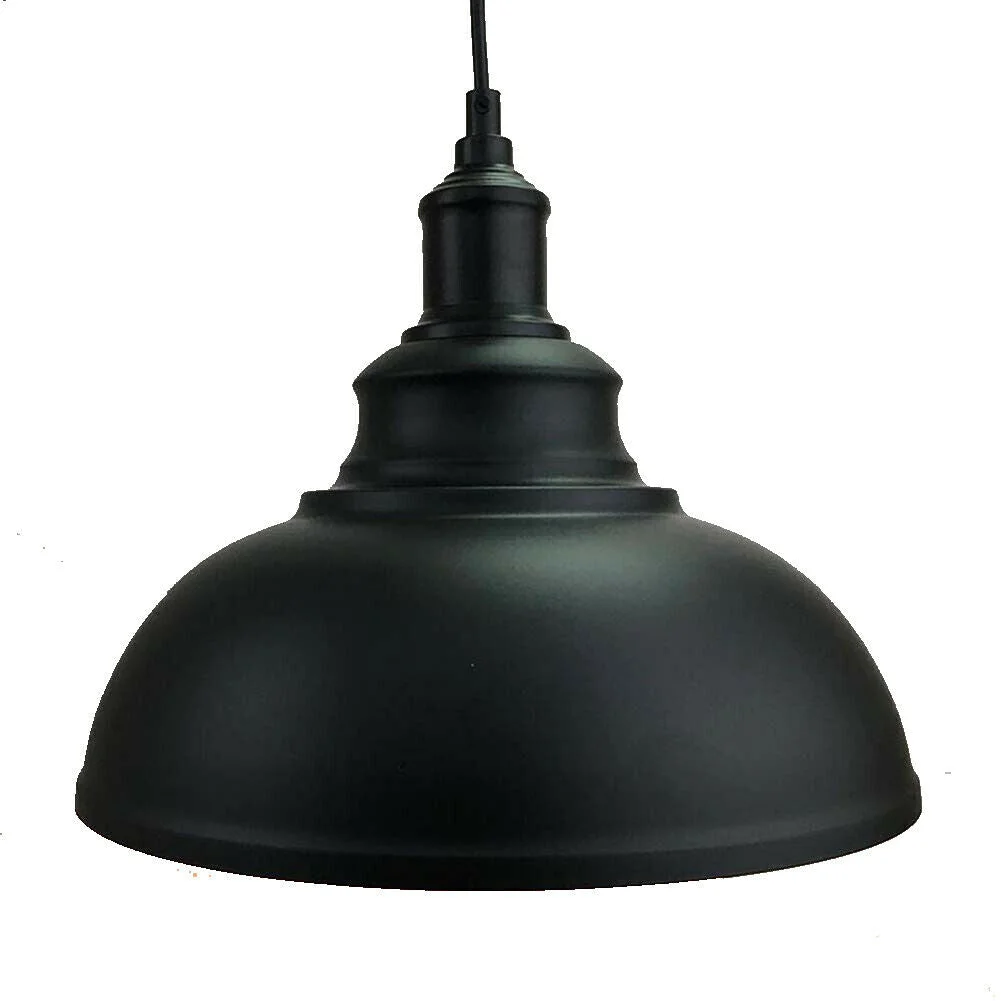 Three black metal dome light shades hanging in a row with adjustable cords, suitable for indoor spaces like bedrooms or cafes