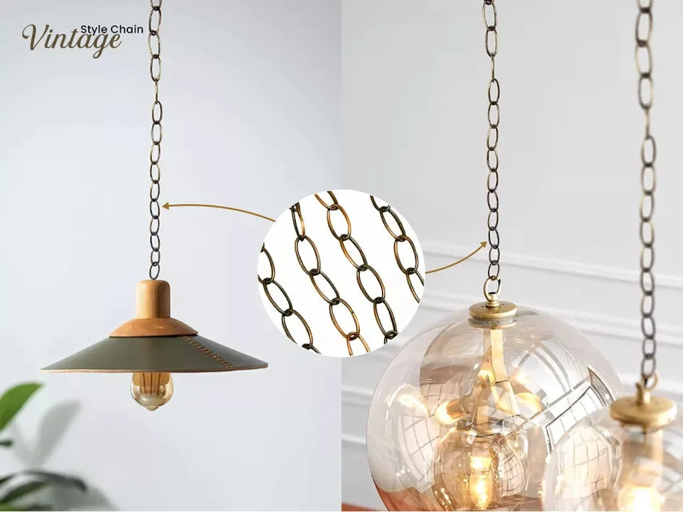 Vintage metal hanging chain with open 32mm x 17mm links, suitable for ceiling lights and chandeliers, max 5kg load