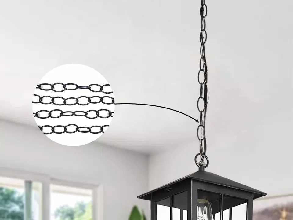 Close-up of vintage metal chain with 32mm x 17mm open links, suitable for hanging lights up to 5kg load