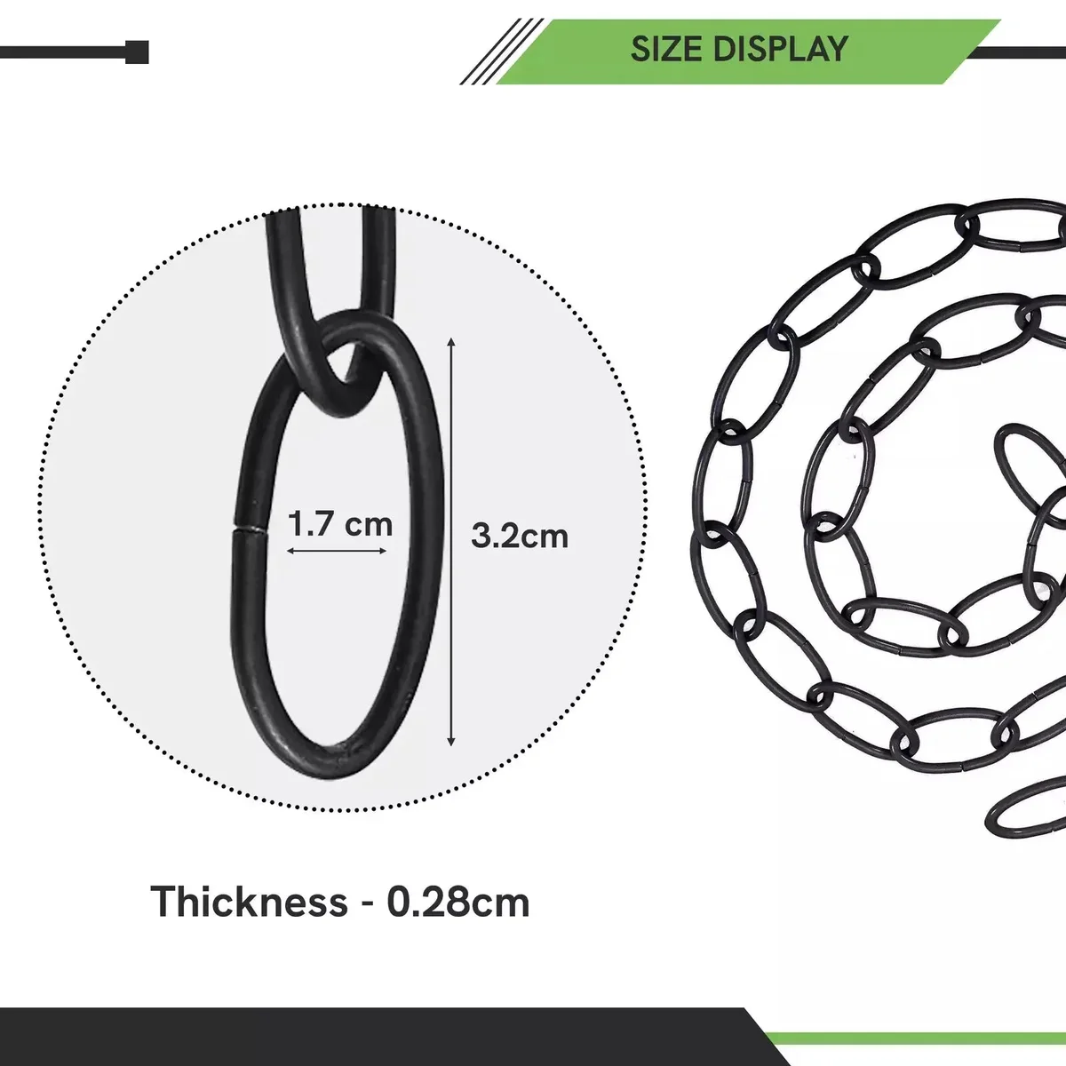 Close-up of vintage metal hanging chain with open links, designed to support up to 5kg load chain for lighting fixtures