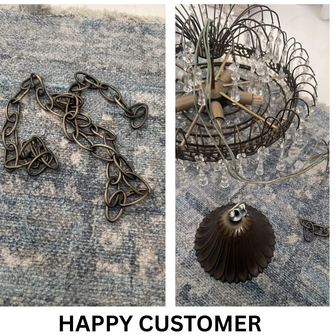 Close-up of vintage metal hanging chain with open links, suitable for ceiling lights and chandeliers up to 5kg load