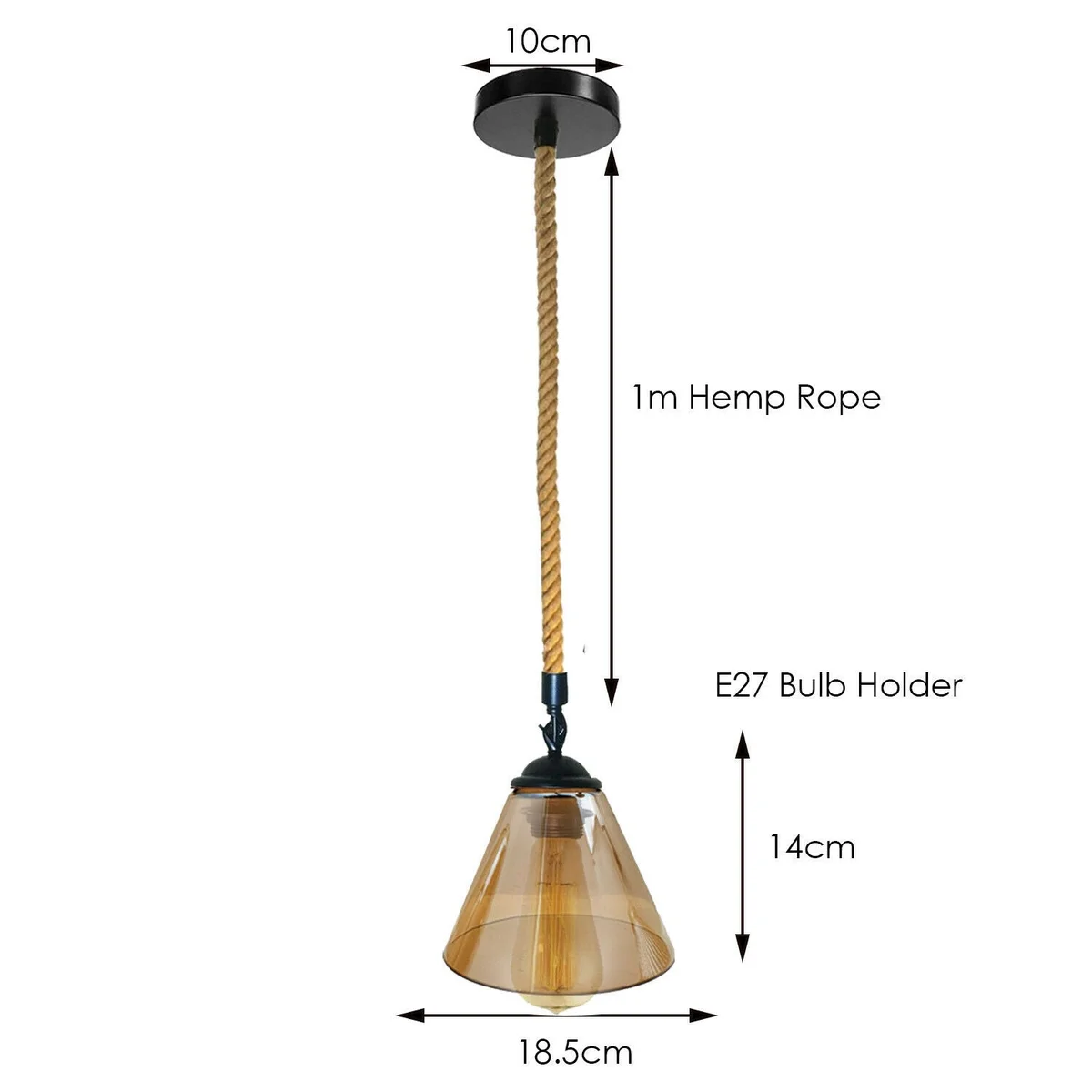 Vintage industrial iron hanging light with glass globe and hemp rope pendant, suitable for rustic modern decor